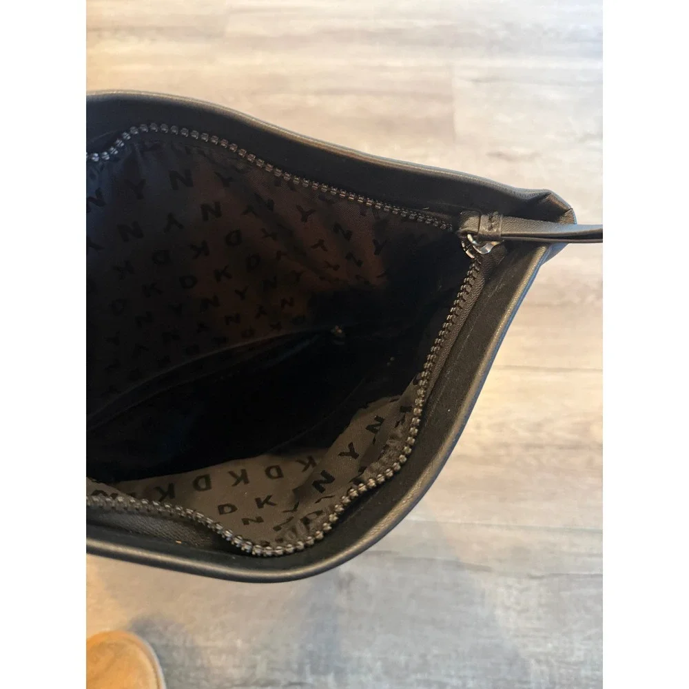 DKNY Black Faux Leather Foldover Roll Top‎ Backpack Flap Closure